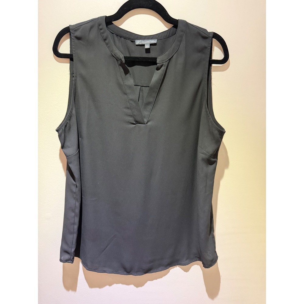 Adrianna Papell Black Sleeveless Split V-Neck Blouse Top Size L